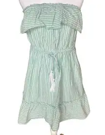 American Eagle America Eagle Green White Striped Strapless Ruffle Top Dress Womens Size Large