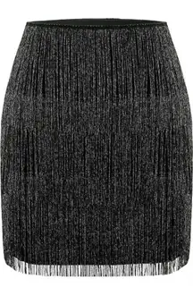 ✨ Maner Women’s Black Silver Fringe Mini Skirt Large NWT Concert