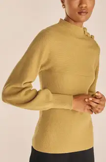 Rebecca Taylor Rib Mock Neck  Knit Sweater in Olive Balloon Slv Wool/ Cashmere M