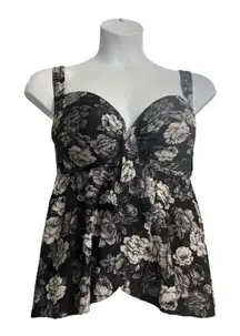 Torrid Black Grey Floral Retro Tankini Top Plus Size 1F Slit Swimwear Women