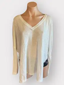 We The Free By Free People White Oversized Long Sleeve V-Neck Shirt