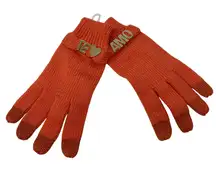 BCBGeneration Knit Gloves Womens One Size Orange Te Amo Gold Tone Metal Detail