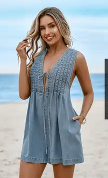 Cupshe Plunging Lace Up Wide Leg Romper