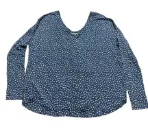 Women's Three Dots Blue White Floral Long Sleeve Tee S