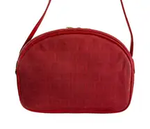 Vintage Fendi Red FF Canvas Crossbody Bag Leather Trim Authentic Made In Italy