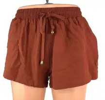 Seven Wonders Brown Linen Beach Lounge High Waisted Relaxed Casual Shorts Size 2