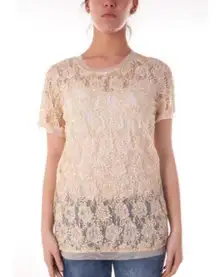 NWT Twin-Set Beige Maglia Sequin Lace Top Size Small