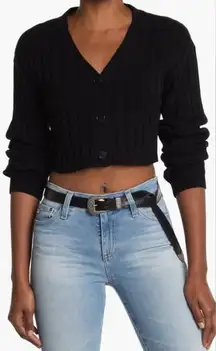 Abound Ribbed V-Neck Button Front Cropped Cardigan Sweater Nordstrom‎ Black XL
