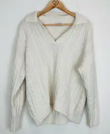 Aritzia Sunday Best Peggy polo merino wool white cable knit collar sweater. S