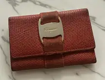 FERRAGAMO Vintage Orange Leather Logo Key Holder Case