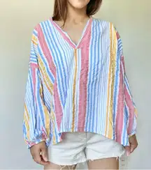 The LOU & GRAY Oversize Multi-Color Striped Balloon Sleeves Blouse