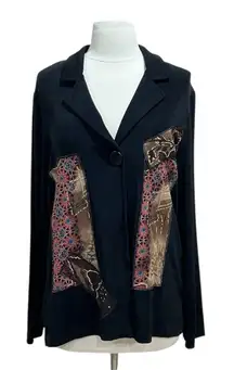 Picadilly Fashions Floral Patchwork Black Blazer Cardigan Size Medium