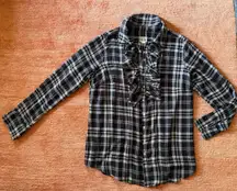 Converse One Star black white plaid ruffle button shirt long sleeve 2/M