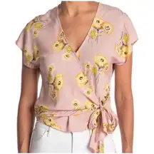 Madewell‎ Womens Dolman Sleeve Floral Sash Tie Wrap Crop Blouse Top Pink Medium