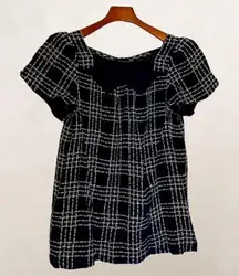 womens signed plaid short sleeve blouse top in silk small