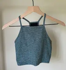 Aritzia Leiland Cropped Racerback Form Fitting Workout Tank in Heather Green