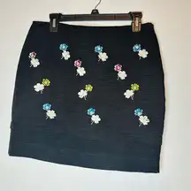 NWT HD in PARIS Anthropology Campanula Black Embroidered Flowers Mini Skirt 8