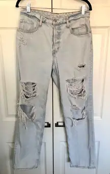 &Denim Light Wash Button Fly High Rise Distressed Crop Jeans Size 6