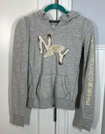 Gray Abercrombie & fitch Hoodie with NY Patch womens size xl slim fit y2k og A&F