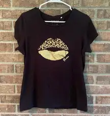 Guess Black Tee with Gold Leopard Print