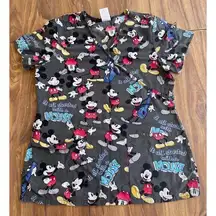 Disney Mickey Mouse Scrubs Women's Sz XS Gray Blue Red Multicolor