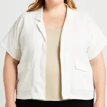 Eileen Fisher‎ Organic Linen Short Sleeve Jacket Oversized Lagenlook White 1X