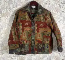 Vtg IC Collections by Connie USA Blazer Jacket Women Southwestern Tapestry Aztec