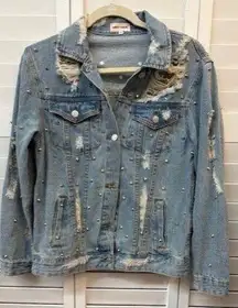 Distressed Denim Jacket With Studded Detail By Sunset + Spring