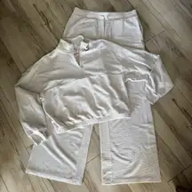 Victoria's Secret 1/4 Zip Pullover Sweatshirt  & Wide Leg Pants Thermal Knit L