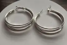 Triple Silver Hoop Earrings