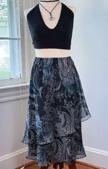 Vintage 90s RM Richards Blue Chiffon Floral Skirt 10 Asymmetrical Fairy Grunge