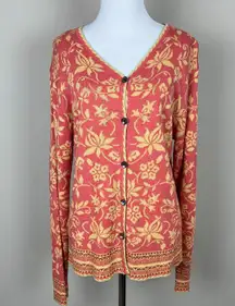 Icelandic Design Cardigan Sweater Womens Medium Pink Floral Button Up Cotton Ray