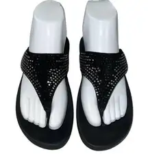 Fitflop Flare Rhinestone thong Comfort Wedge Slip On Sandals Size 6