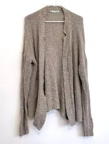 MAURICES Taupe Tan Brown Chunky Knit Notch / Split Neck Open Cardigan Sweater XL