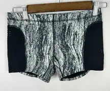 Lululemon‎ Water Sweat 2 Swim Short Black White Print Mesh Panel Hybrid Beach