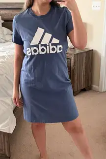 Adidas Essentials Blue Logo T-Shirt Dress Medium Sporty Casual Athleisure