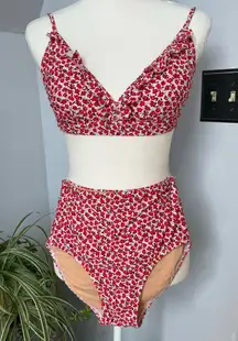 J. Crew Floral Print Bikini High Waist Bottoms & Ruffle‎ on Top Bottom-XS Top-M
