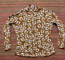 VTG BROWN HORSE EQUESTRIAN PRINT BUTTON UP LONG SLEEVE
