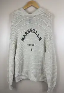 Forever 21 Women Marseille France Hooded Sweater L Cream Embroidered Hoodie