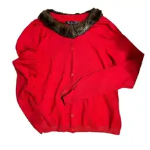 SILX By August Silk Red Fur Lined Cardigan Top Size Medium