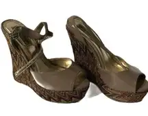 Steve Madden Chevron Peep Toe Platform Sandal Beige Brown Shoes Women's Size 8