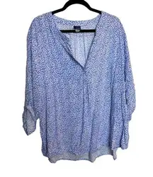 Basic Editions Women Blouse Size 3X Light Blue Animal Print