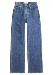 Abercrombie & Fitch High Rise The Loose Jean Rhinestone Jeans Size 34 Short NWT