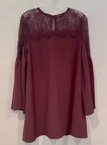 Do+Be Women's Burgundy Lace‎ Top Swing Dress Flutter Sleeve Midi Size Small