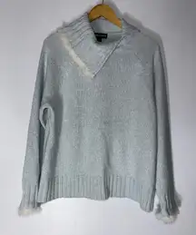 vintage‎ norton mcnaughton Large Light Blue Sweater White Fur Trim
