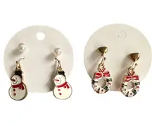 Christmas Snowman Wreath Heart Pearl Dangle Stud Earrings Set Holiday Gift