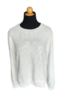 Anthropologie Medium Snow White Long Sleeve Sequined Shirt 100% Cotton