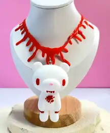 Red and White Bear Pendant Necklace