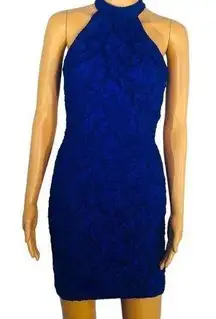 Fredericks Of Hollywood Blue Lace Sleeveless Sexy Open Back Mini Dress Womens S