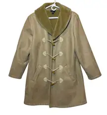 Chaps Women's Faux Suede Coat Jacket Toggle Front Sherpa Collar Beige Mobwife